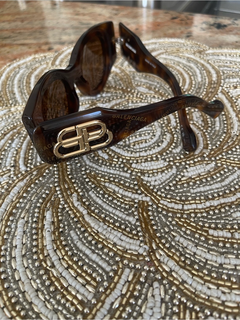 Balenciaga Women's Tortoiseshell Brown Sunglasses with Gold BB Accent